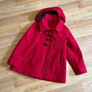 Red wool pea coat with hood 🥰